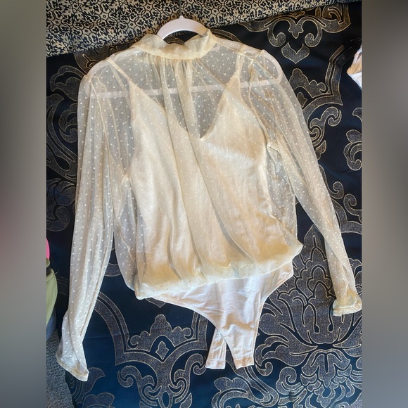 Free People sheer polka dot body suit with underneath  tank large NWOT - Picture 5 of 7